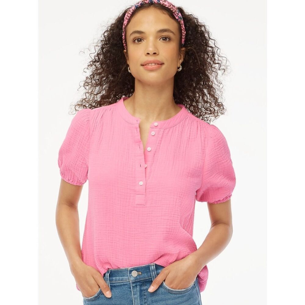 J.Crew NWT Short-sleeve gauze top with puff sleeves medium
